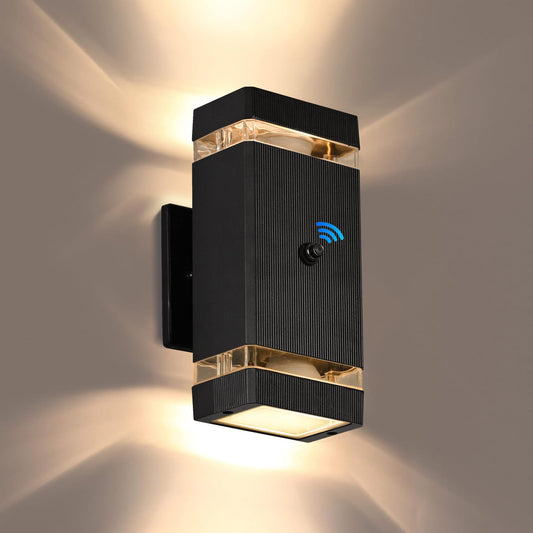 futxnziey Outdoor Wall Lights 1 Pack, Integrated LED Up Down Lights, Modern Black Outdoor Wall Light with Dusk to Dawn Sensor Aluminum Exterior Wall
