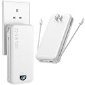 Ffnpua Portable Charger with Wall Plug, 20000mAh USB C Power Bank Fast Charging, External Battery Pack with Built in Cables, Digital Display, 5 Output