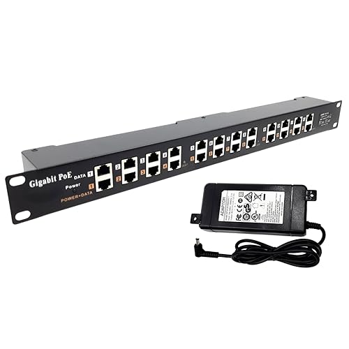 PoE Texas - PoE Injector - 12 Port Gigabit Passive Midspan Injector with 48V 120 Watt UL Power Supply - Power Over Ethernet for 802.3af or at (PoE+)