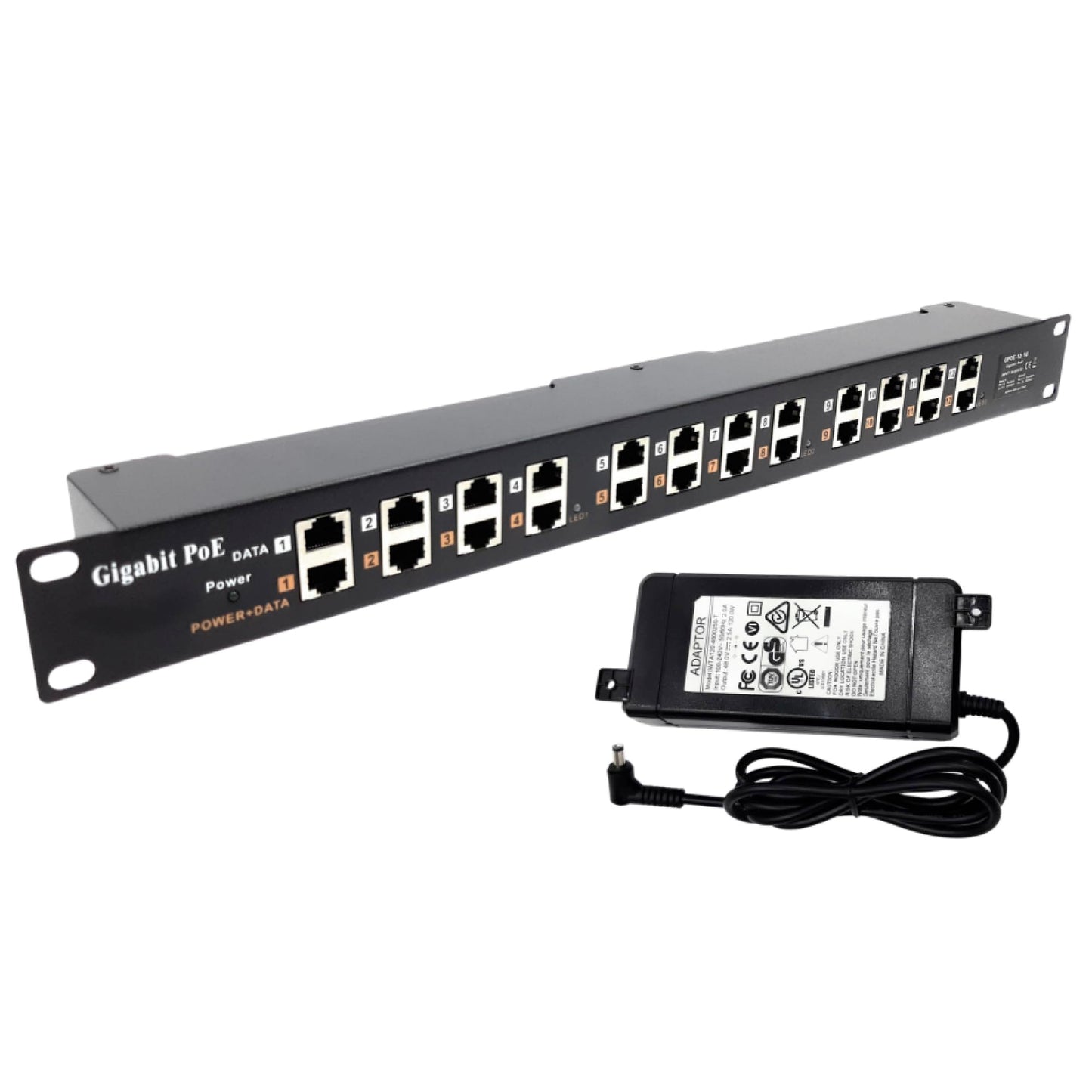 PoE Texas - PoE Injector - 12 Port Gigabit Passive Midspan Injector with 48V 120 Watt UL Power Supply - Power Over Ethernet for 802.3af or at (PoE+)