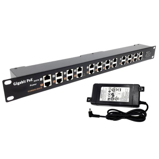 PoE Texas - PoE Injector - 12 Port Gigabit Passive Midspan Injector with 48V 120 Watt UL Power Supply - Power Over Ethernet for 802.3af or at (PoE+)