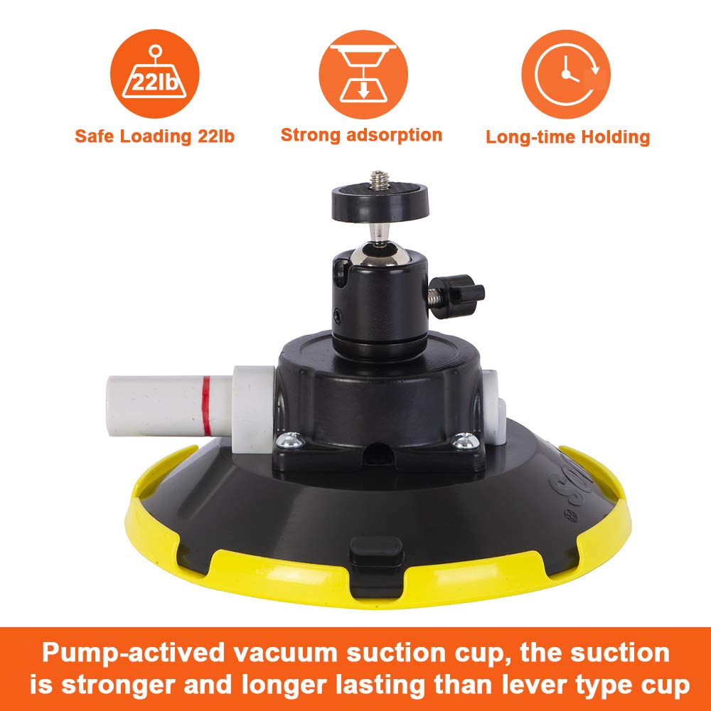 IMT 6" Suction Cup Camera Mount with 360 Ball Head, Air Pump Vacuum Suction Mount for Action Camera/DSLR/Camcorders/Phone, Camera Holder