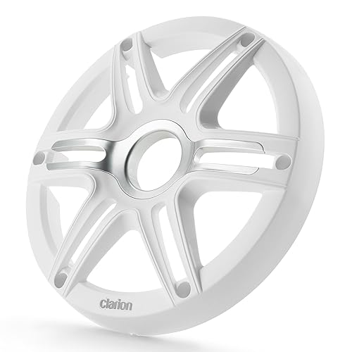 Clarion CMGP-101-SW 10-inch Premium Subwoofer Grille Sport Style, White, with Metallic Silver Accents
