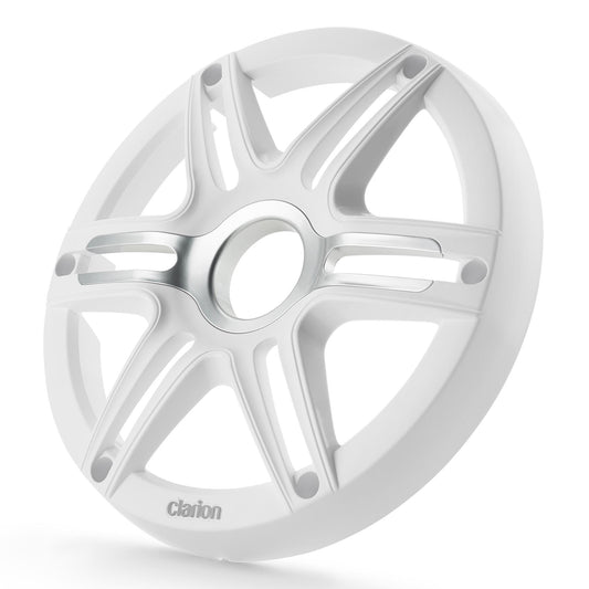 Clarion CMGP-101-SW 10-inch Premium Subwoofer Grille Sport Style, White, with Metallic Silver Accents