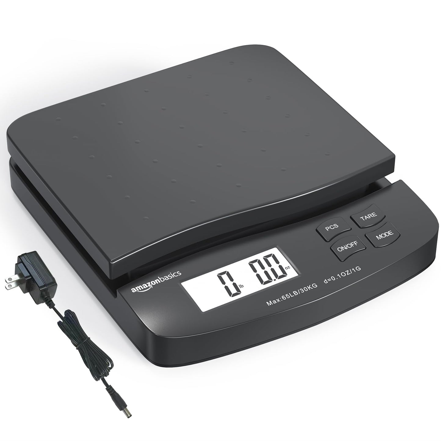 Amazon Basics - Digital Postal Table Top Scale, AC Adapter, Counting Function, 110 Pound Capacity, 0.1 Ounce Readability, Black