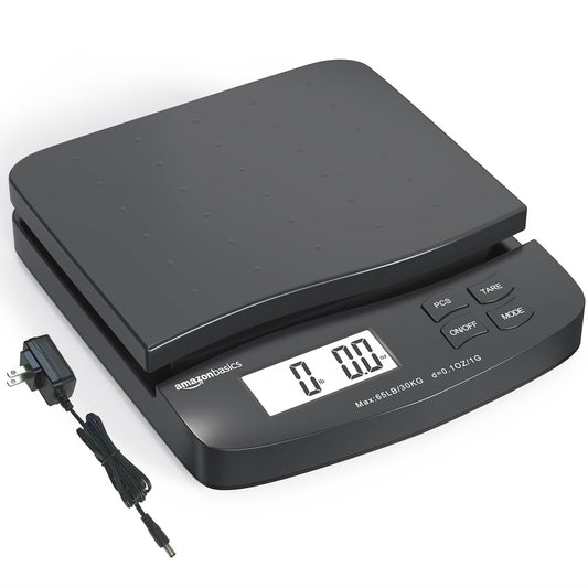Amazon Basics - Digital Postal Table Top Scale, AC Adapter, Counting Function, 110 Pound Capacity, 0.1 Ounce Readability, Black