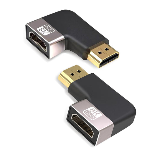 HDMI Coupler 8K, 90 Degree and 270 Degree Gold Plated Adapter 2 Pack, Right Angle HDMI Male to Female Vertical Adapter HDMI Flat Extender, Supports