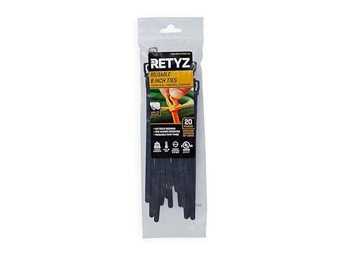 RETYZ 8-Inch Black Reusable Releasable Cable Ties - 20 Pack, 120 lb Strength, Patented Quick-Release, Heavy-Duty Design for Industrial and Commercial