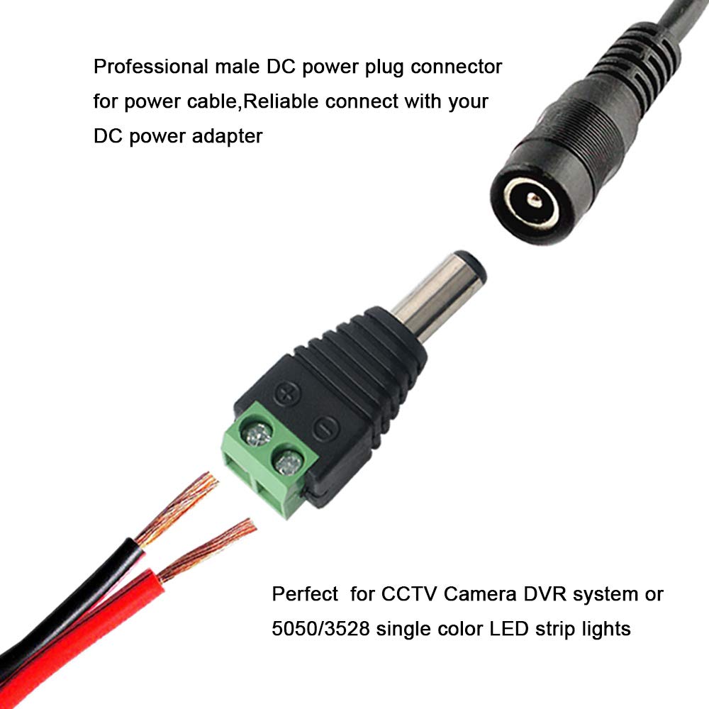 FULARR 24Pcs Professional 5.5 X 2.1mm DC Screw Terminal Plug Connector, Barrel 12V DC Power Jack Connector Adapter, 12 Pairs 2 Pin Male Plug & Female