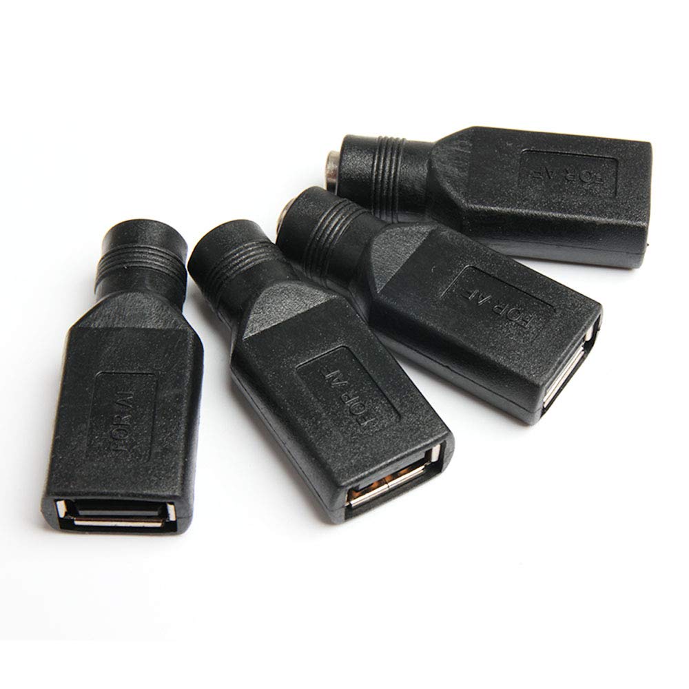 Acxico 4 pcs USB Female to 5.5mm x 2.1mm Female DC Power Converter Charger Adapter Connector