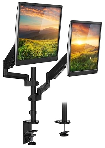 Mount-It! Dual Monitor Arm Desk Mount for 17-32" Screens, Gas Spring Adjustable Monitor Stand, Vertical Stack or Side-by-Side Setup, 17.6 lbs Each