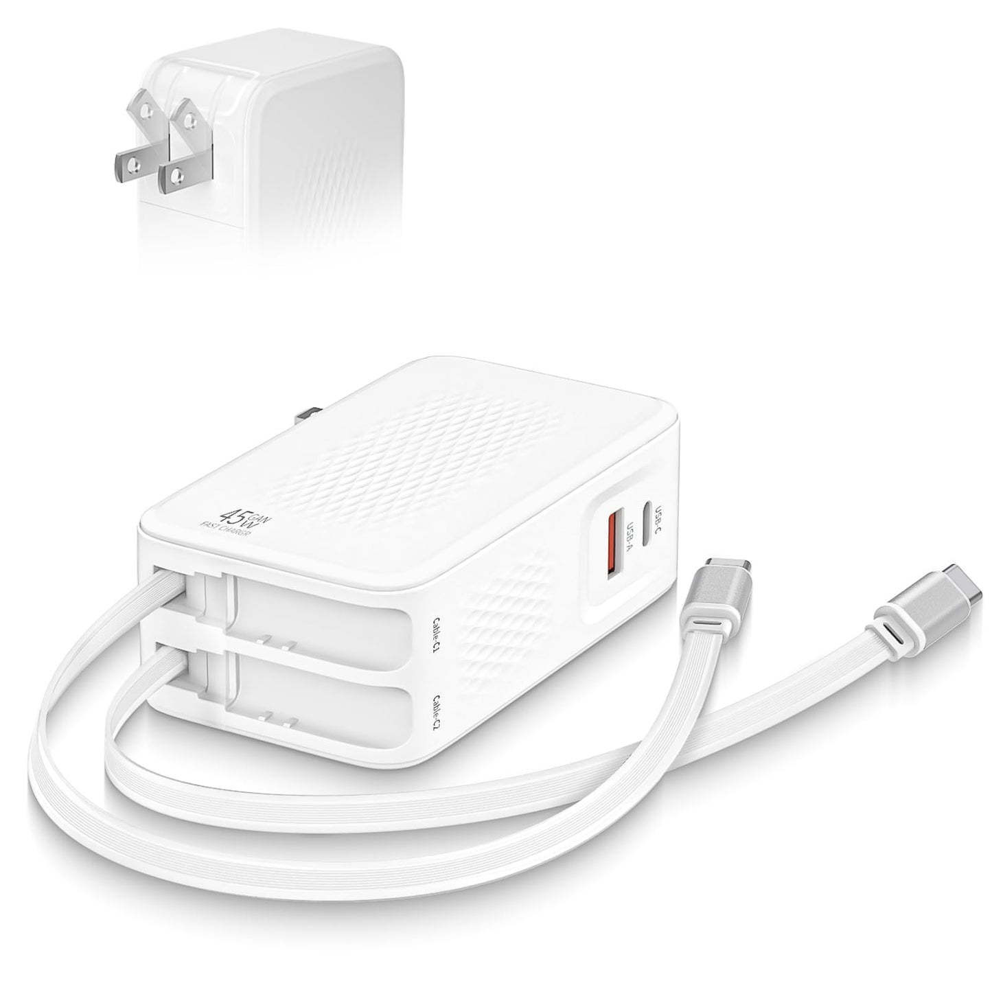 [Apple MFi Certified]45W Retractable iPhone 17 Charger Fast Charging, 4 in 1 Foldable Apple Charging Block Retractable Charger Dual USB Type C Cable