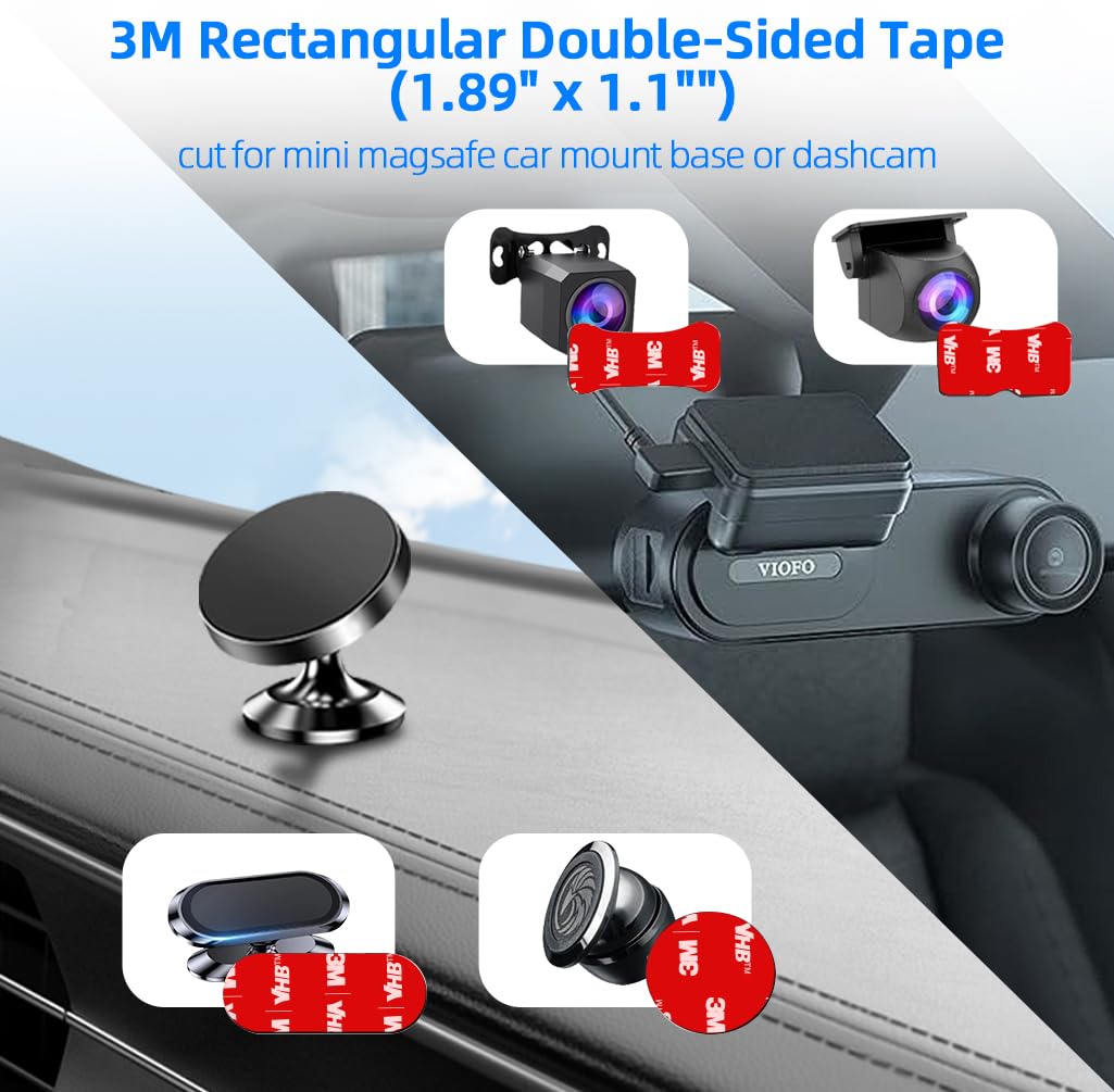 volport 5 Pack Rectangle Heat Resistance Double Side Tape 3M VHB Sticker Pads Sticky Adhesive Replacement for Magnetic Dashboard Car Mount Holder Base