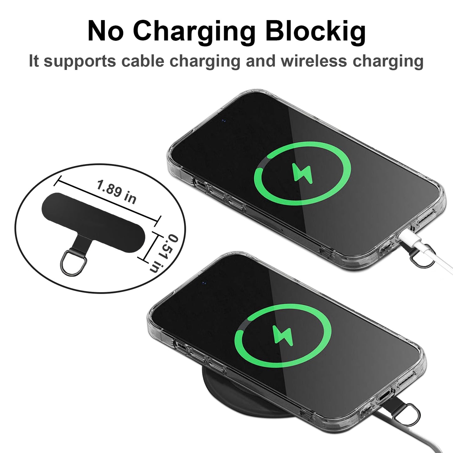 CAIMOREE 4 Pcs Cell Phone Lanyard Patch, Safety Tether Tab for iPhone, Phone Strap Replacement Part for All Full Phone Cases (Black)