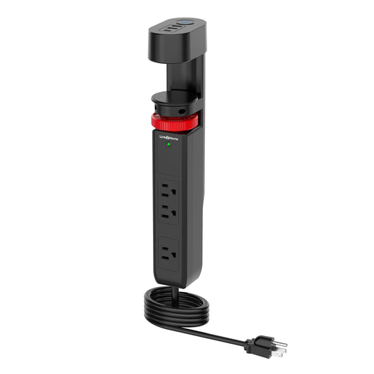Link2Home Clamp-On Desk Power Strip with 3 Outlets, 3 USB Ports (20W PD Type-C), 6 Ft. Cord, Overload Protection, No Installation Required