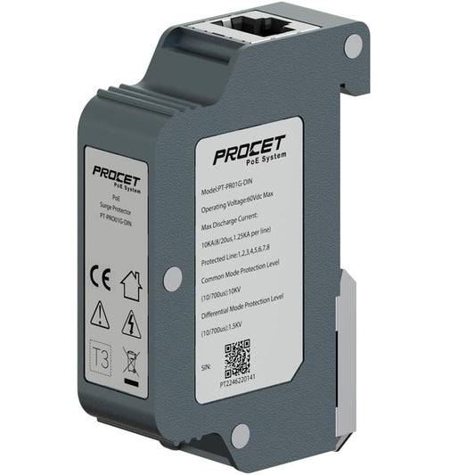 PROCET 10KV DIN Rail PoE Surge Protector IEEE802.3bt/PoE++ Up to 120W Gigabit PoE 10KV Lightning Suppressor, -40? to 185?, Industrial Zinc Alloy, Gas