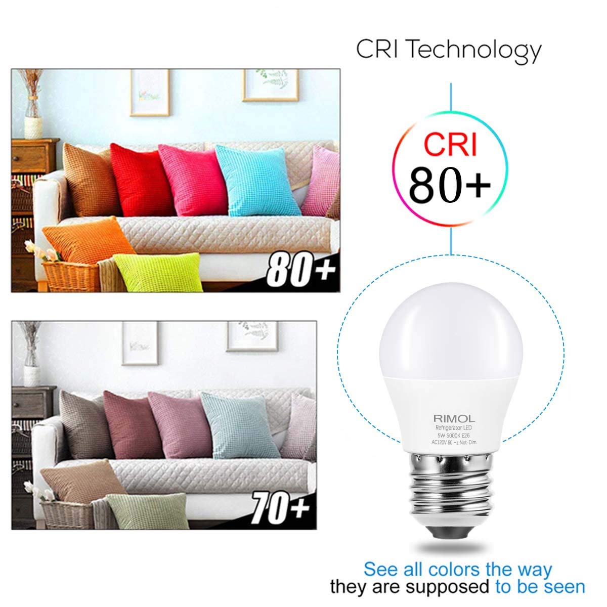 RIMOL Refrigerator Light Bulb, 40W Equivalent 120V A15 LED Fridge Bulbs 5 Watt Daylight White 5000K E26 Medium Base, Energy Saving Freezer Ceiling
