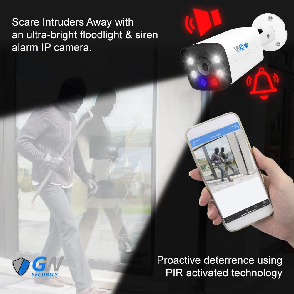 GW Security Full-Time Color Night Vision Two-Way Audio 4K 8MP Outdoor/Indoor Wide Angle PoE IP Bullet Security Camera (GW802402T)