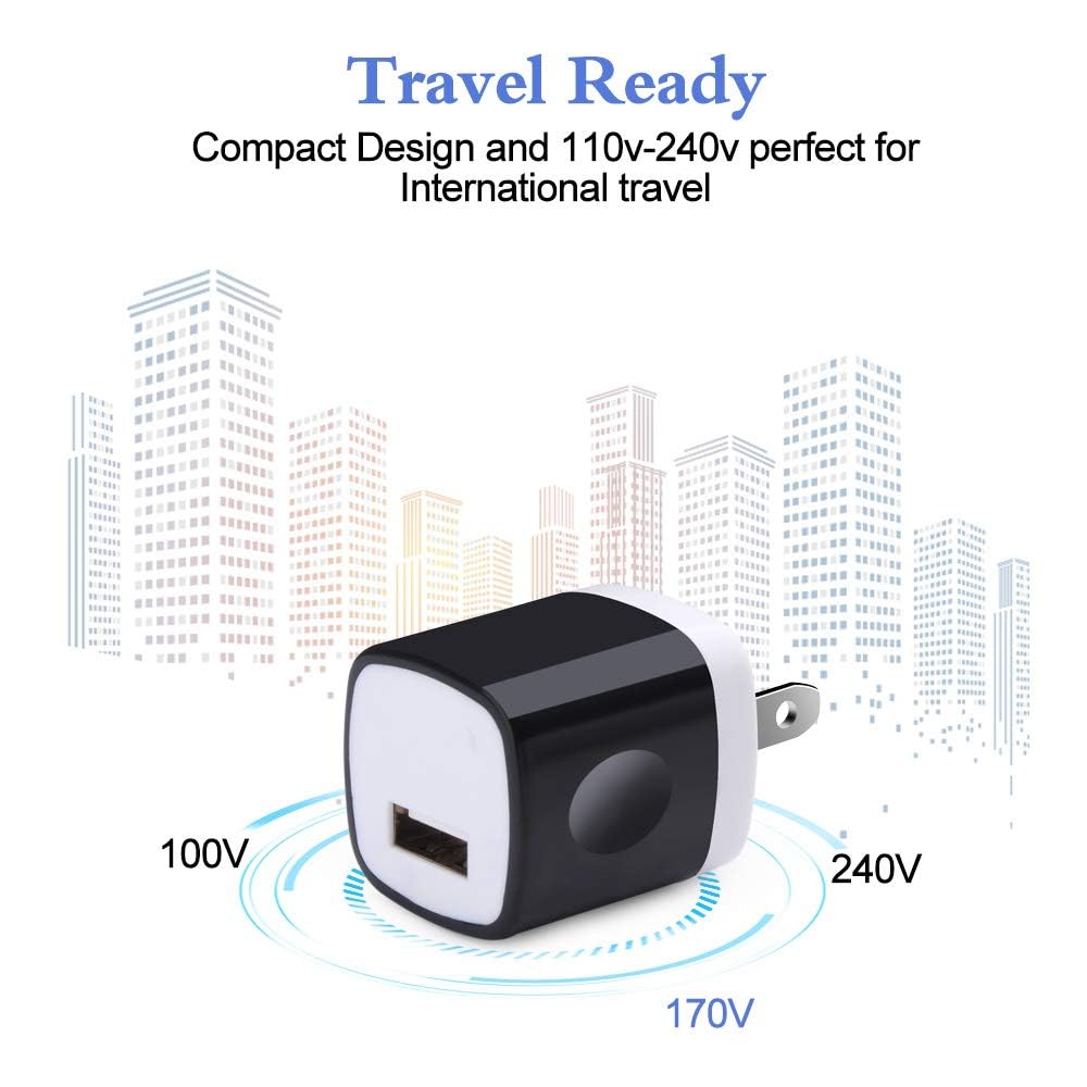 Wall Charger Block, USB Plug 5Pack 1A/5V Single Port Wall Charge Box Charging Cube Brick for iPhone 17 17e 16e 16 15 Pro Max 14 13 XS X Samsung Galaxy
