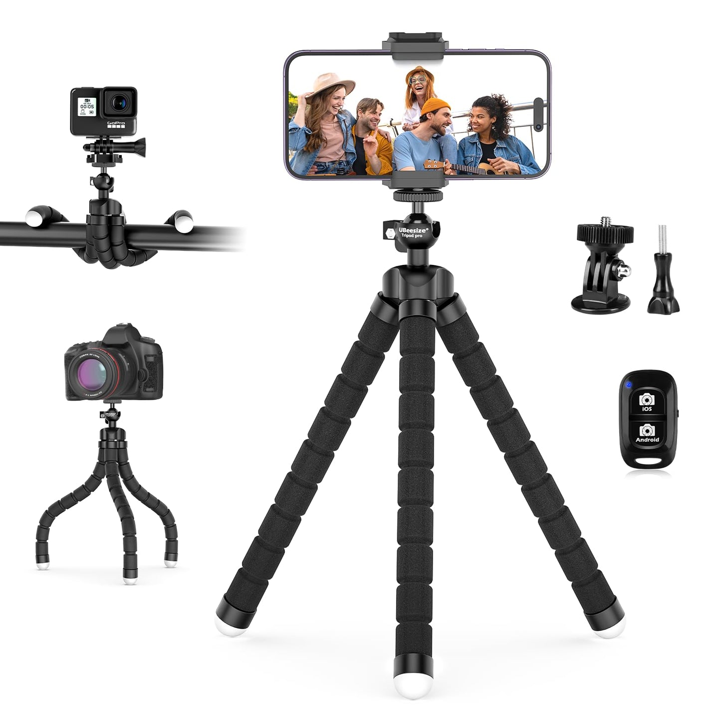 UBeesize Flexible Mini Phone Tripod, Portable and Adjustable Camera Stand Holder with Wireless Remote and Universal Clip, Compatible with Cellphones