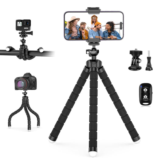 UBeesize Flexible Mini Phone Tripod, Portable and Adjustable Camera Stand Holder with Wireless Remote and Universal Clip, Compatible with Cellphones