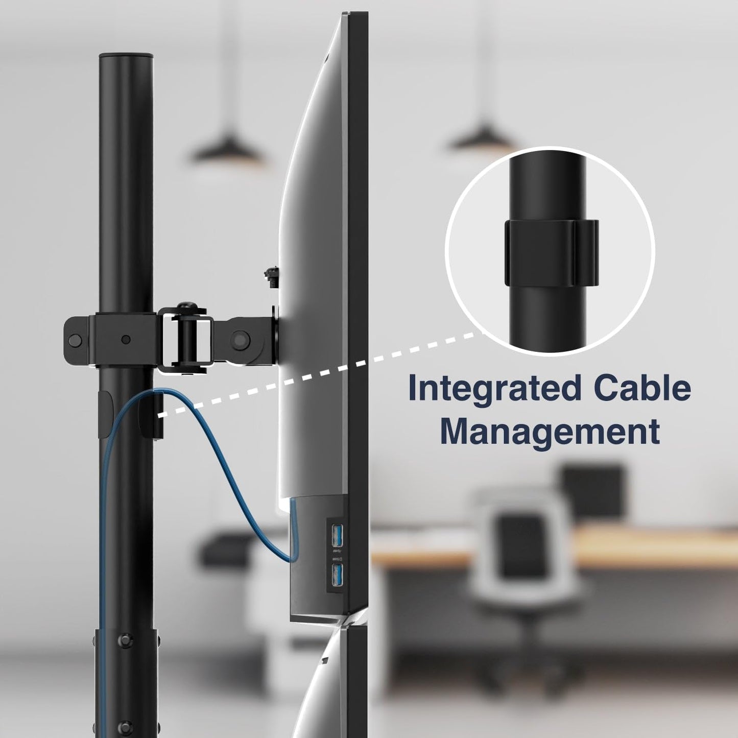 Desky Eco Stacked Arm - Flexible Stand for 17-32'' Screens - Space-Saving Desk Mount for 2 Displays - VESA-Compatible Ergonomic Setup - Black