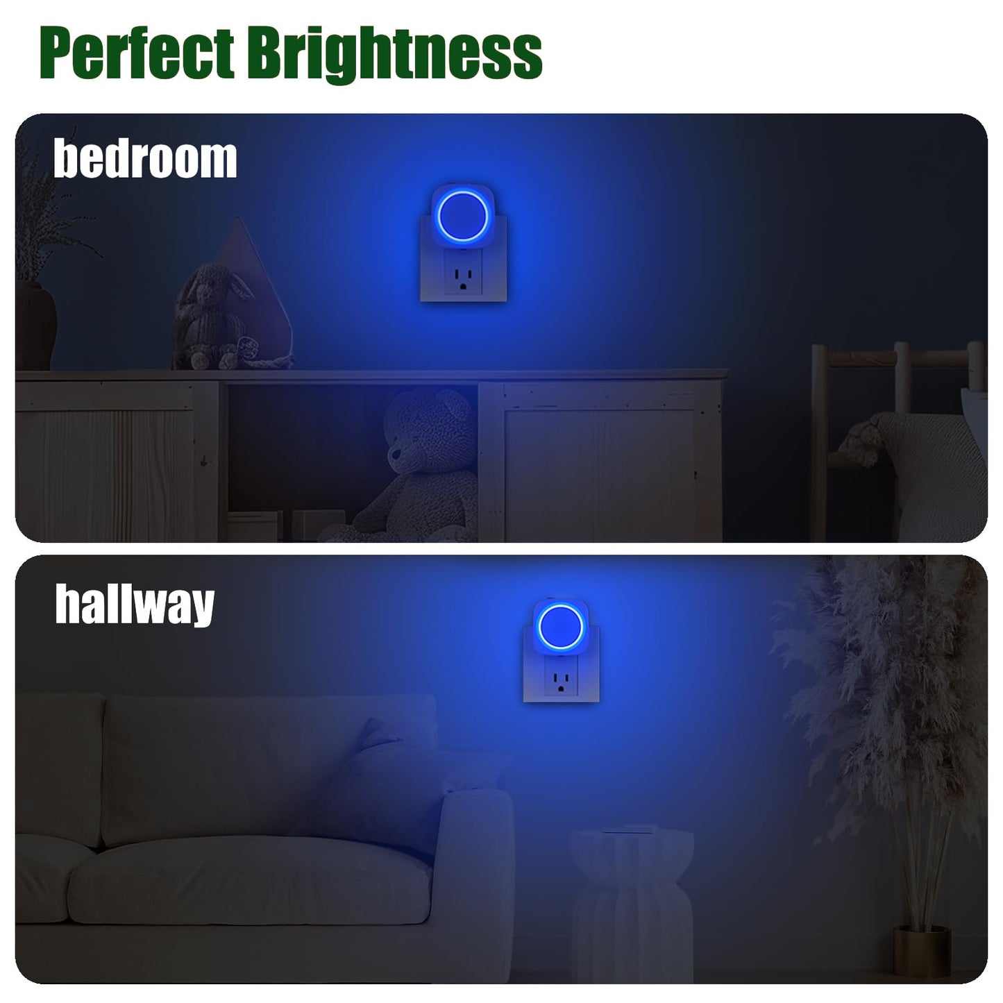 Fusunloh Blue Night Lights Plug in to Wall,4 Packs Dimmable Night Light with Auto Dusk to Dawn Sensor,Soft Glow Night Light for Bathroom
