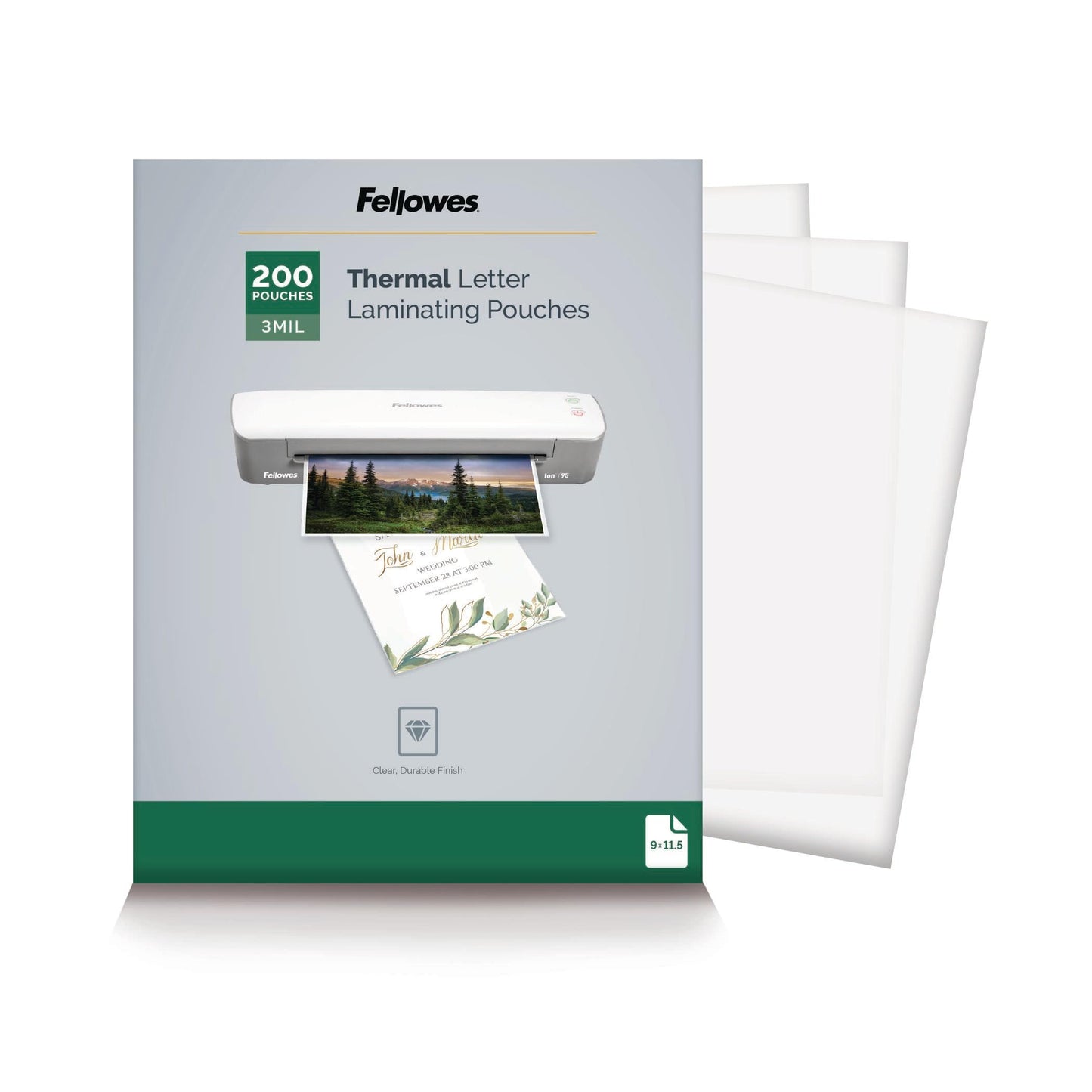 Fellowes Thermal Clear Laminating Pouches, Letter Size Sheets, 3 Mil, 200pk