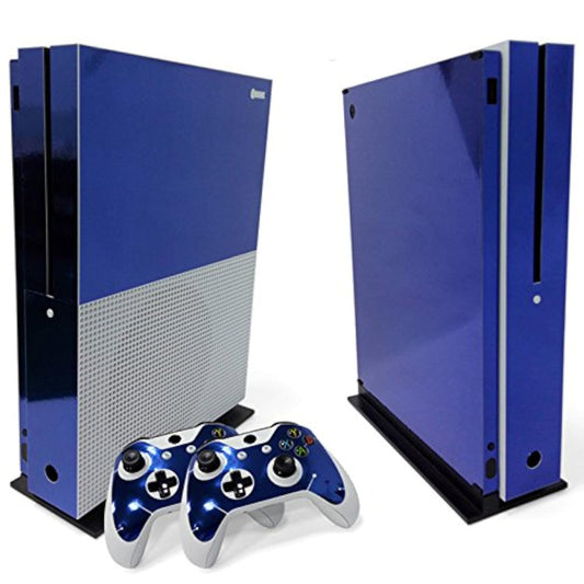 WPS Glossy Protecive Vinyl Decal Skin / stickers Wrap Cover For Xbox One S slim Console + 2 controller (Dark blue glossy)