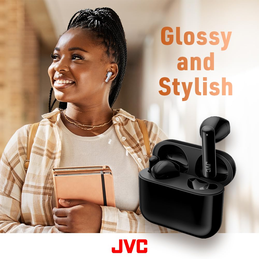 JVC Lightweight True Wireless Earbuds with 12mm Driver Unit, Bluetooth 5.1, Single use, IPX4, Long Battery Life (up to 30 Hours) - HAA4TB (Black)