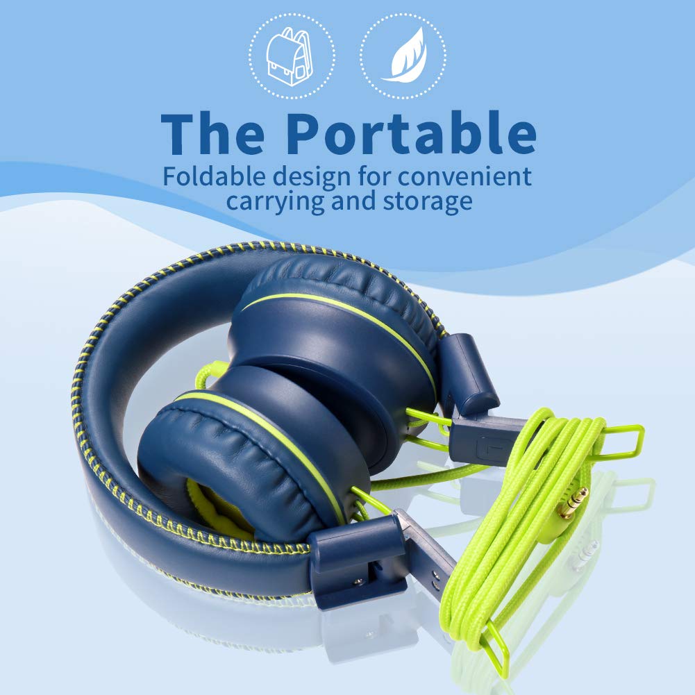 POWMEE M2 Kids Headphones Wired Headphone for Kids,Foldable Adjustable Stereo Tangle-Free,3.5MM Jack Wire Cord On-Ear Headphone