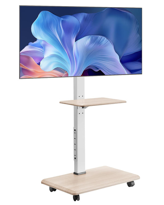 VEVOR Rolling TV Stand, Mobile TV Cart for 32-70 Inch Screens, 25° Left-Right Rotation and Height Adjustable TV Mount with Tray, Holds up to 88 lbs