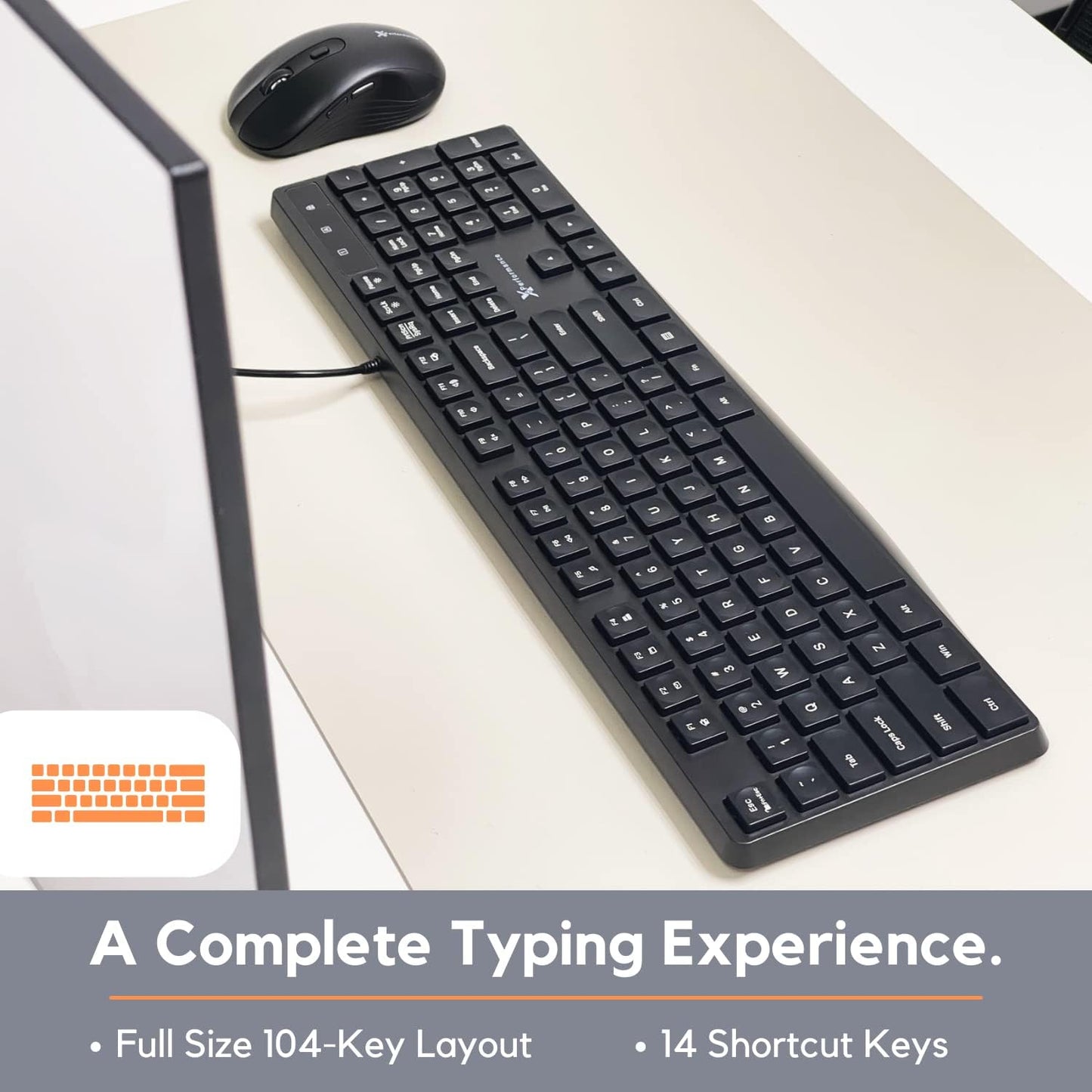 X9 Performance Wired Keyboard - Ultra Slim Full Size Ergonomic Computer Keyboard - Basic USB Keyboard for PC Desktop, Laptop with 5ft Corded Wire, 104