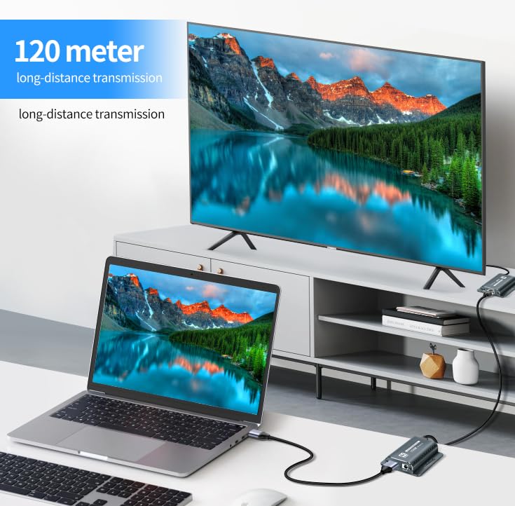NKZKN HDMI Extender 400FT/120M with POC 1080P@60Hz 3D HDMI Repeater HDMI to RJ45 to HDMI Extender Converter by UTP Cat5e/6/7 OFC Cable with 5V Power