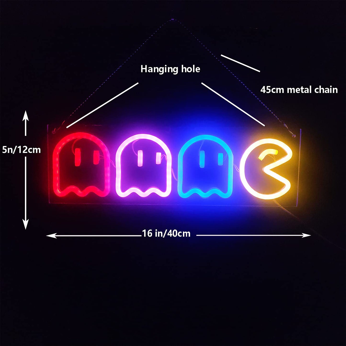 Game Neon Signs Ghost Neon Lights Led Sign Retro Decor Arcade for Game Room Decor with USB/Swicth Led Wall Sign Neon Sign for Bedroom Kids Room Bar