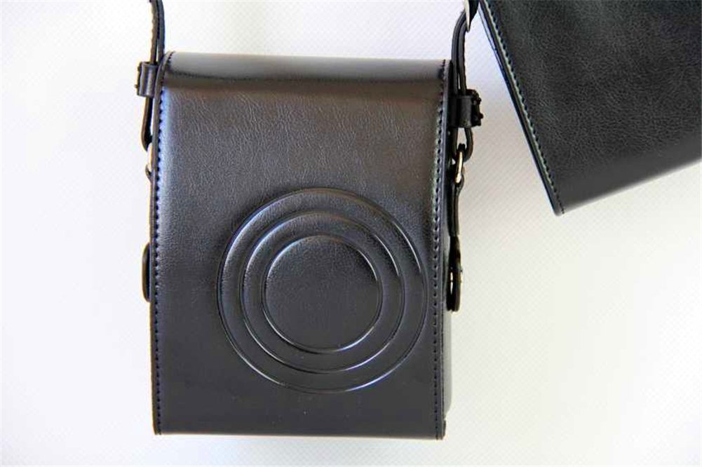Fuji Mini 90 case, BolinUS Handmade PU Leather FullBody Camera Case Bag Cover for Fujifilm Instax Mini 90 with Neck Strap Battery Bag -Black