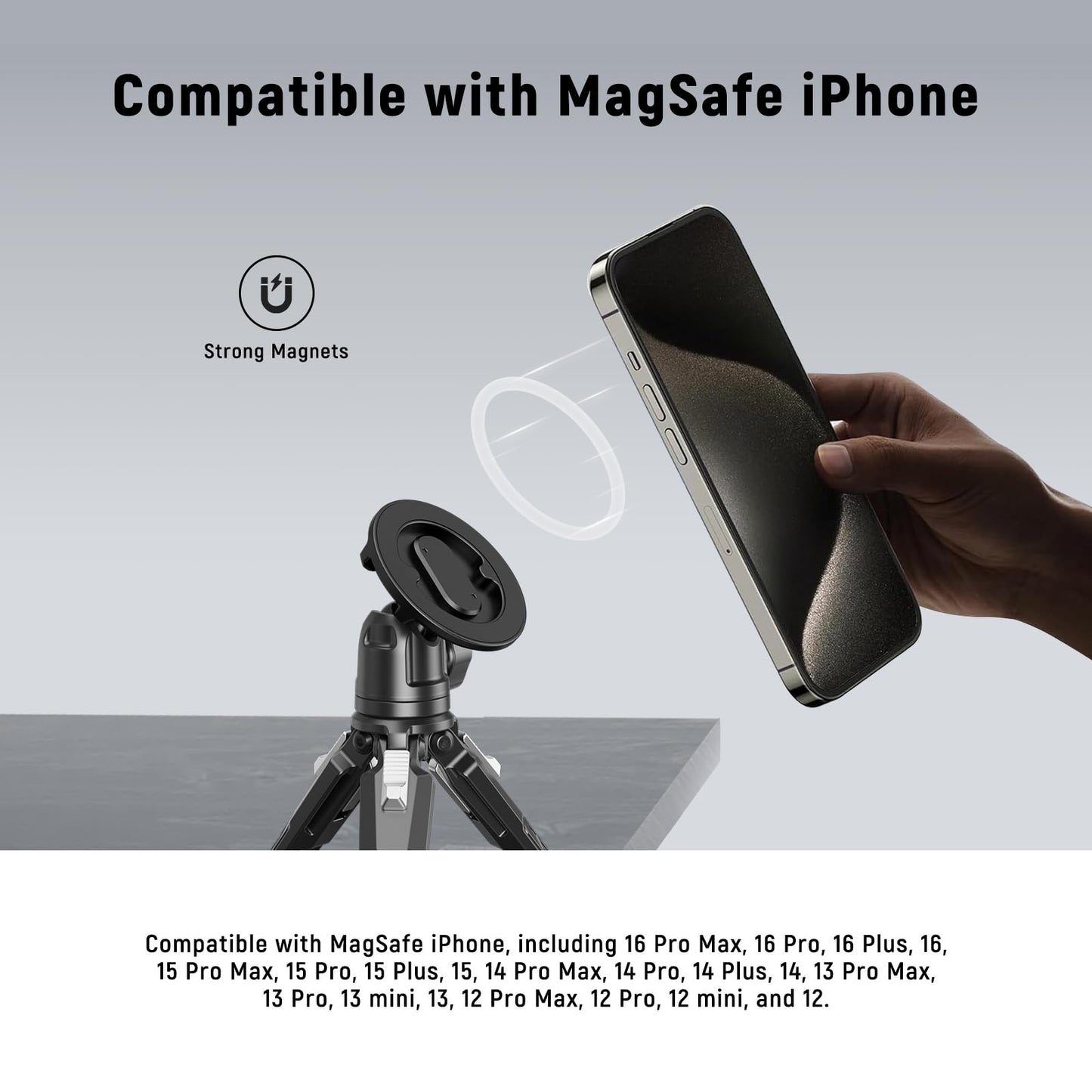 Neewer Magnetic Phone Tripod Mount with Action Camera Adapter, Cold Shoe with Anti Off Pin, 1/4" Thread Compatible with MagSafe iPhone 16 15 14 13 12