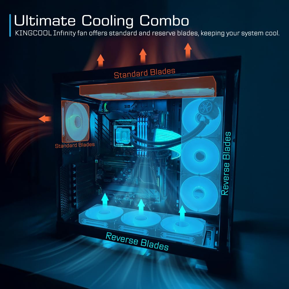 KINGCOOL DUALIS 120mm Infinity Mirror ARGB Cooling Fan - FDB Bearing, 71.30 CFM Airflow, 1.75 mmH?O Static Pressure, Up to 2000 RPM PC Cooling Fan