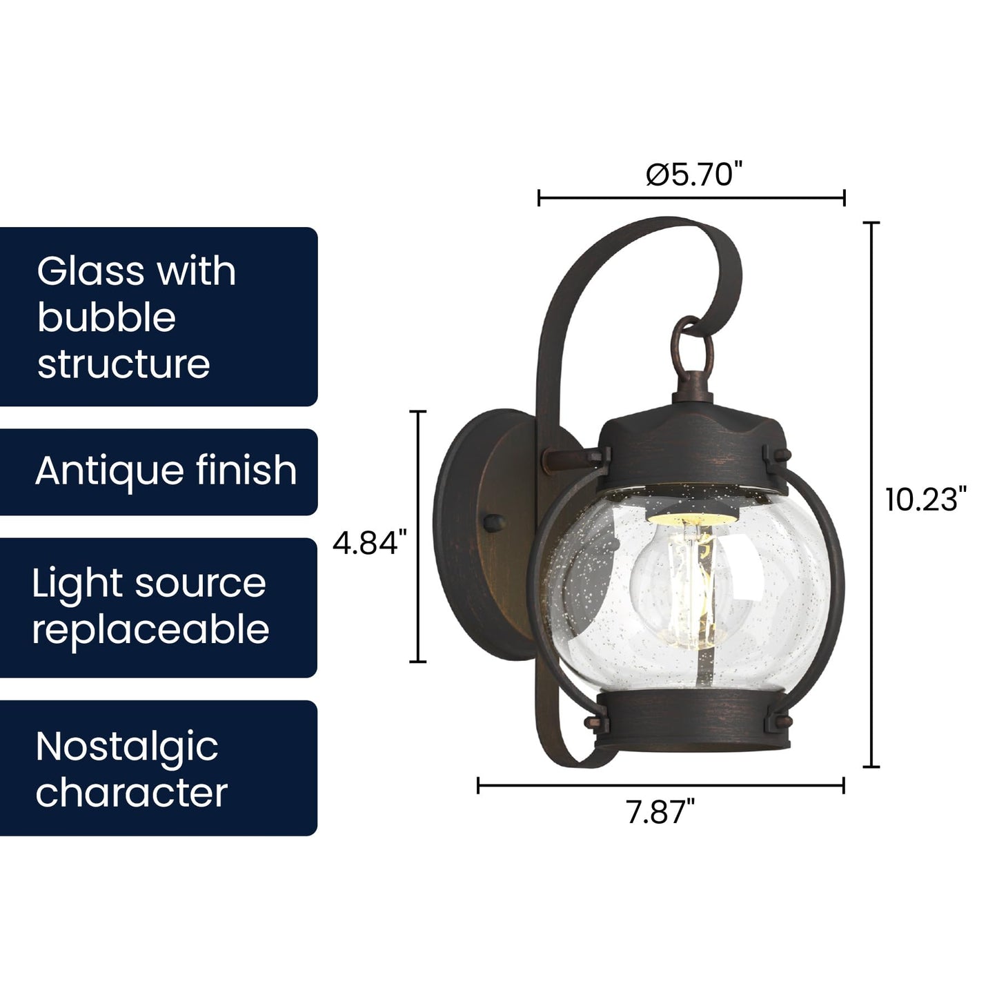 Lucande 10.2" Outdoor Wall Light, Rustic Lantern Sconce with Bubble Glass Shade, Rust Brown Exterior Light for Porch Decor Front Door Garage Patio