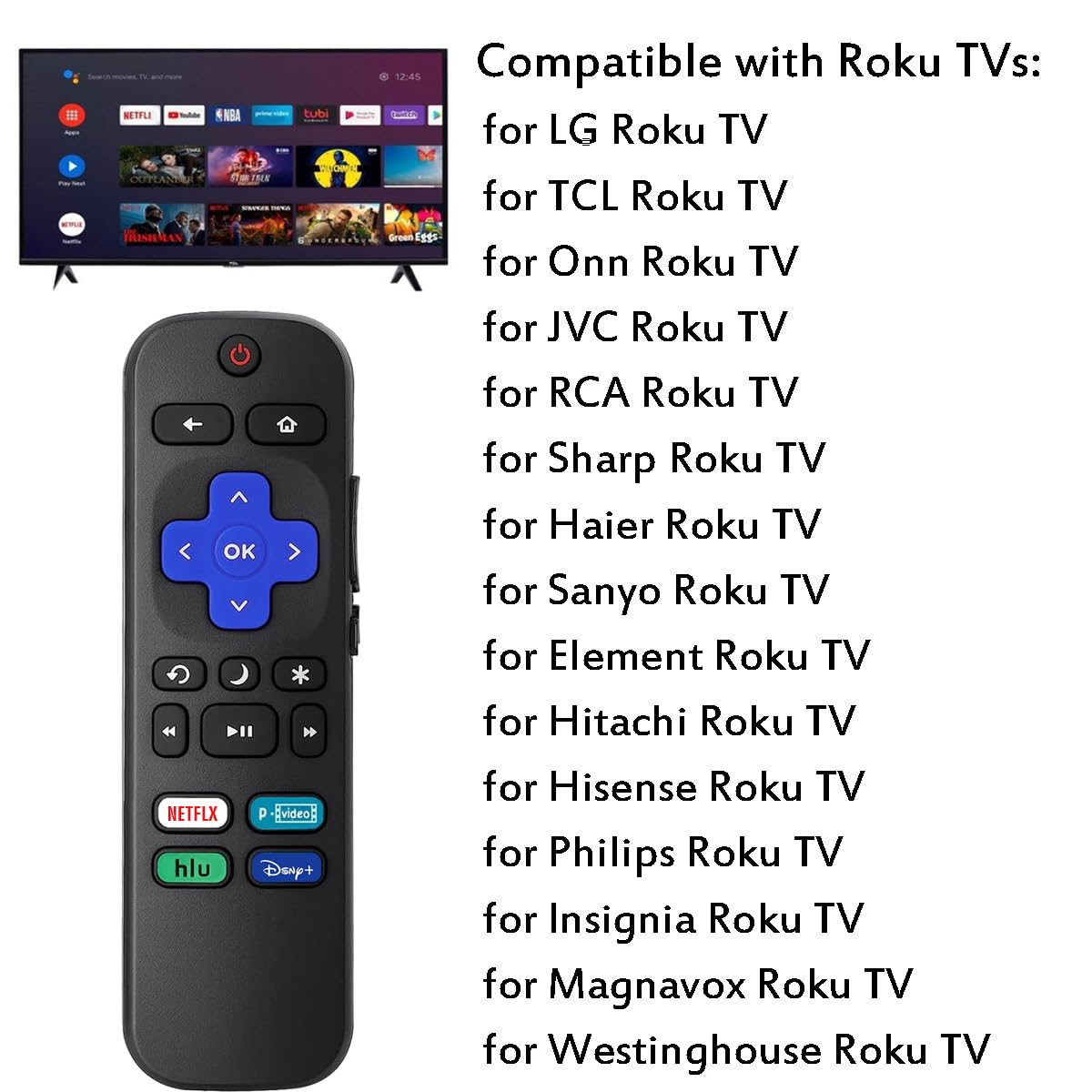 2Pcs Replacement Remote Control Compatible for Roku TV, Universal Remote Fit