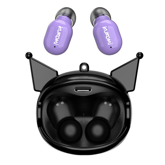 Hello Kitty Kuromi Wireless Bluetooth Earbuds with Rotating Charging Case | Built-in Mic, Hands-Free Calling, Purple and Black Design for Kids & Fans