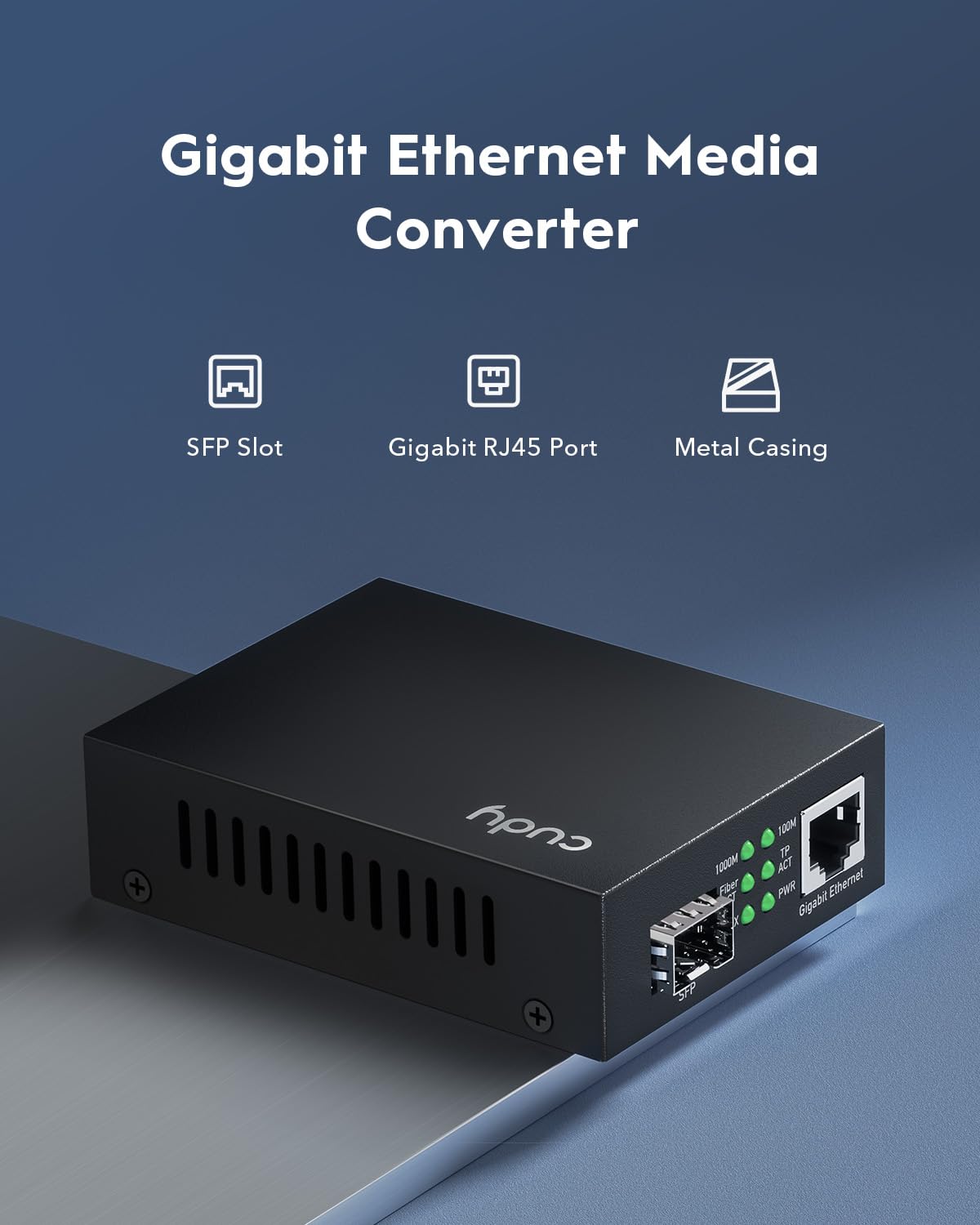 Cudy MC220 Gigabit SFP to RJ45 Fiber Media Converter, Fiber to Ethernet Converter, Plug and Play, Metal Casing, Versatile Compatibility