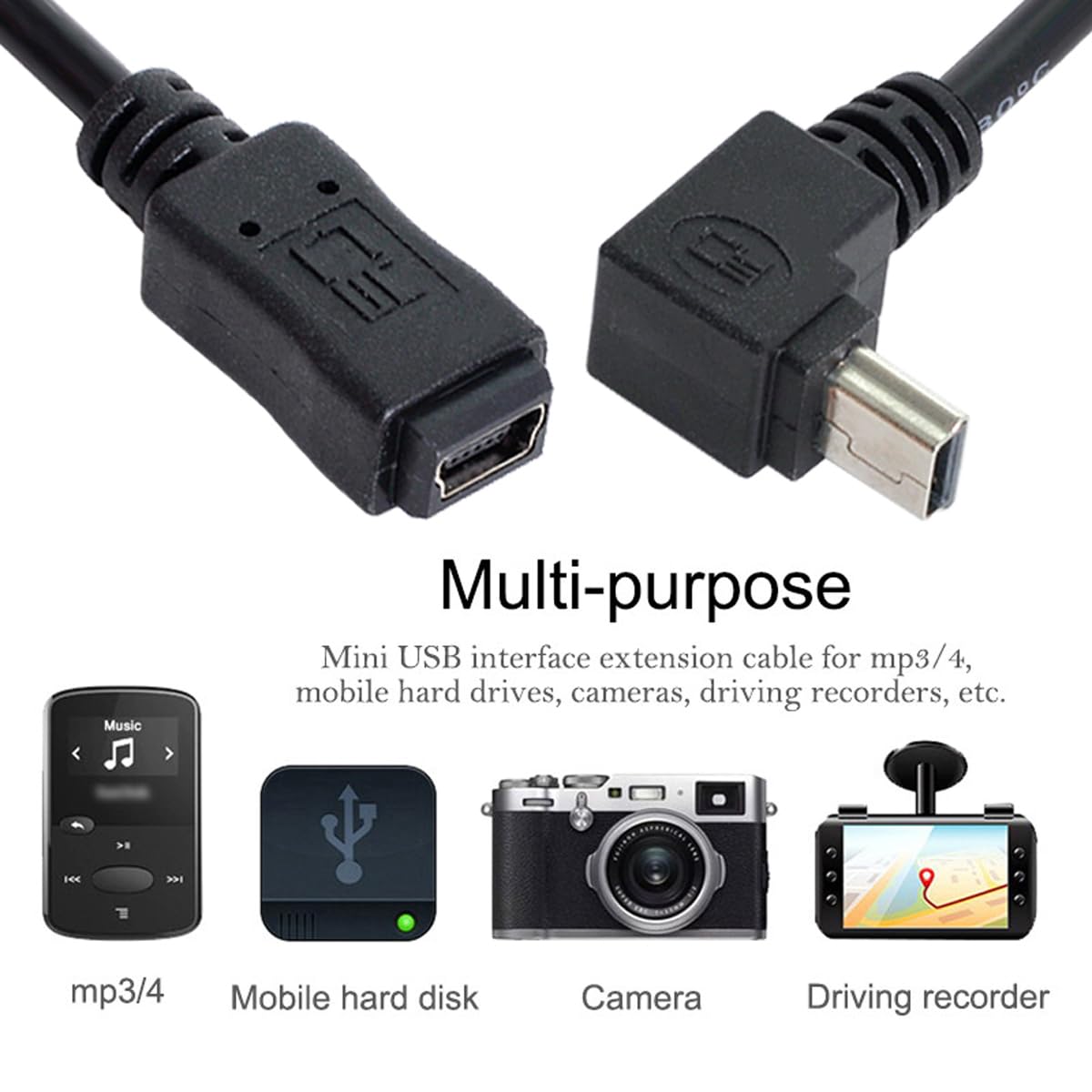 cablecc 2pcs 90 Degree Up & Down Direction Angled Mini USB 5 Pin Male to Female Extension Cable 0.2m