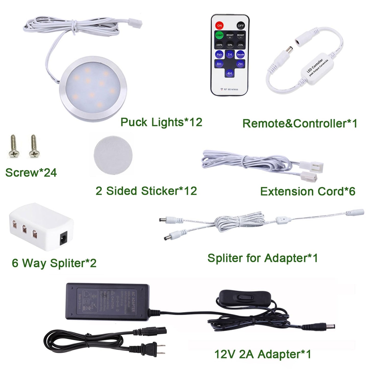AIBOO Under Cabinet Lighting Kit, Plug in LED Puck Lights with Wireless Dimmable RF Remote Control,12v Stick on Lights for Kitchen Counter, Closet