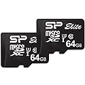 Silicon Power Elite 64GB microSDXC 2-Pack MicroSD Memory Card with Adapter for Nintendo-Switch, Wyze Cam