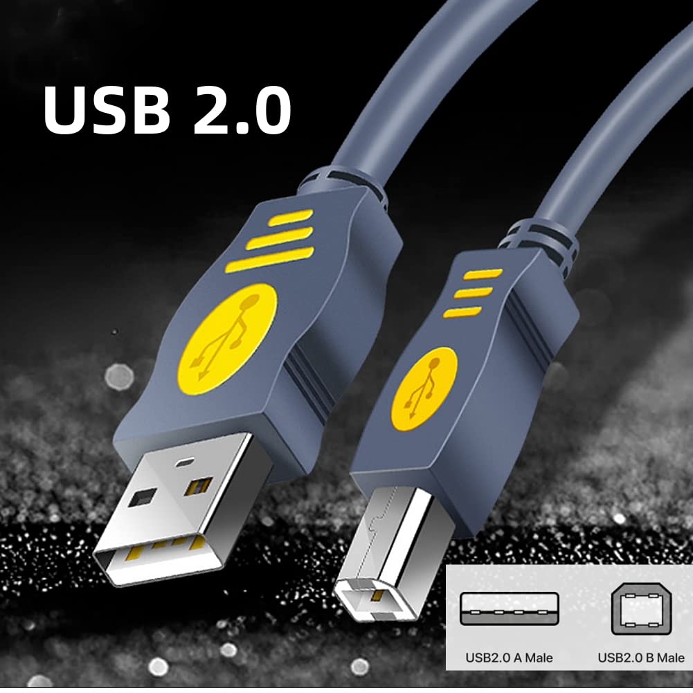 Qjin USB 2.0 Printer Cable for Canon Pixma MG3620, Epson EcoTank ET-2800 ET-2850 ET-4800, HP DeskJet 2723e, Brother, 10 Feet
