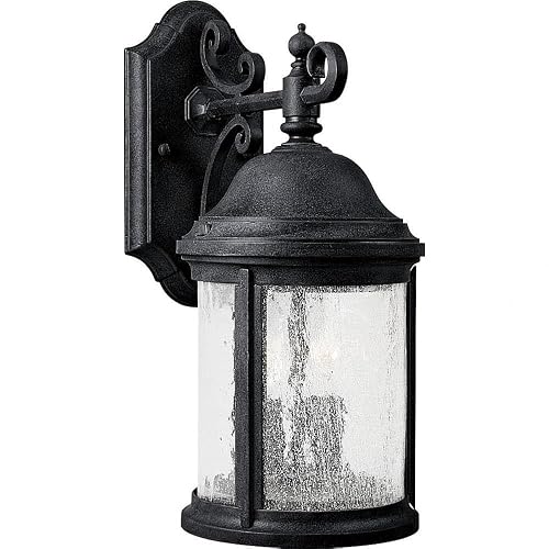 Progress Lighting Ashmore Collection 2-Light Water Seeded Glass New Traditional Outdoor Small Wall Lantern Light Textured Black