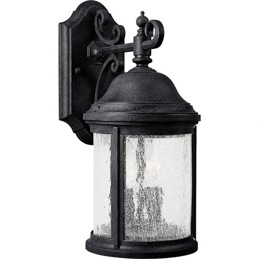 Progress Lighting Ashmore Collection 2-Light Water Seeded Glass New Traditional Outdoor Small Wall Lantern Light Textured Black