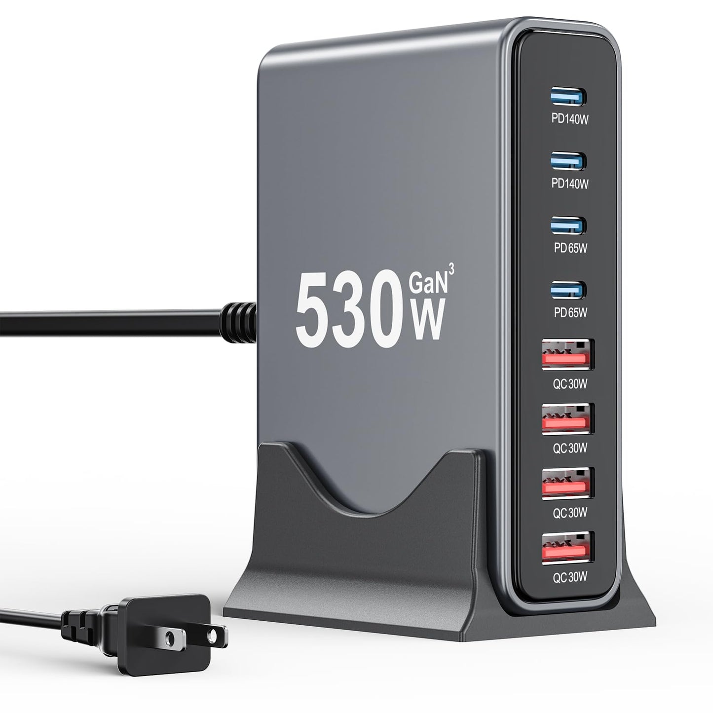 530W USB C Charger Block,8-Port USB C Charging Station GaN IV Travel Essentials Multiple Port Charging Station,140W Laptop Fast Charger Adapter