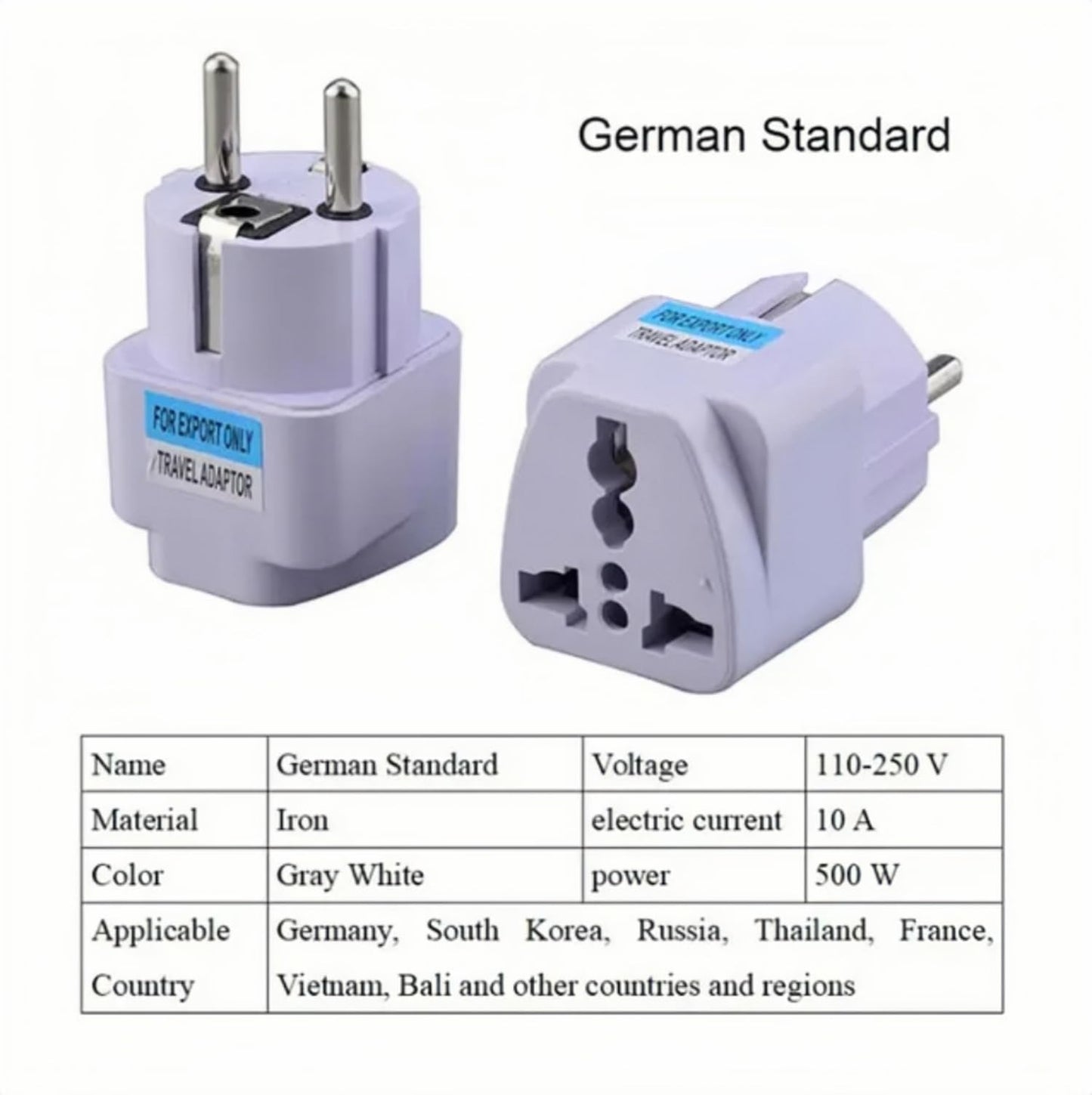 ALINNA 2 Pack Germany France Europe Travel Power Adapter, Universal AU UK US to EU Europe Plug AC 250V European Schuko Type E F Outlet (White)